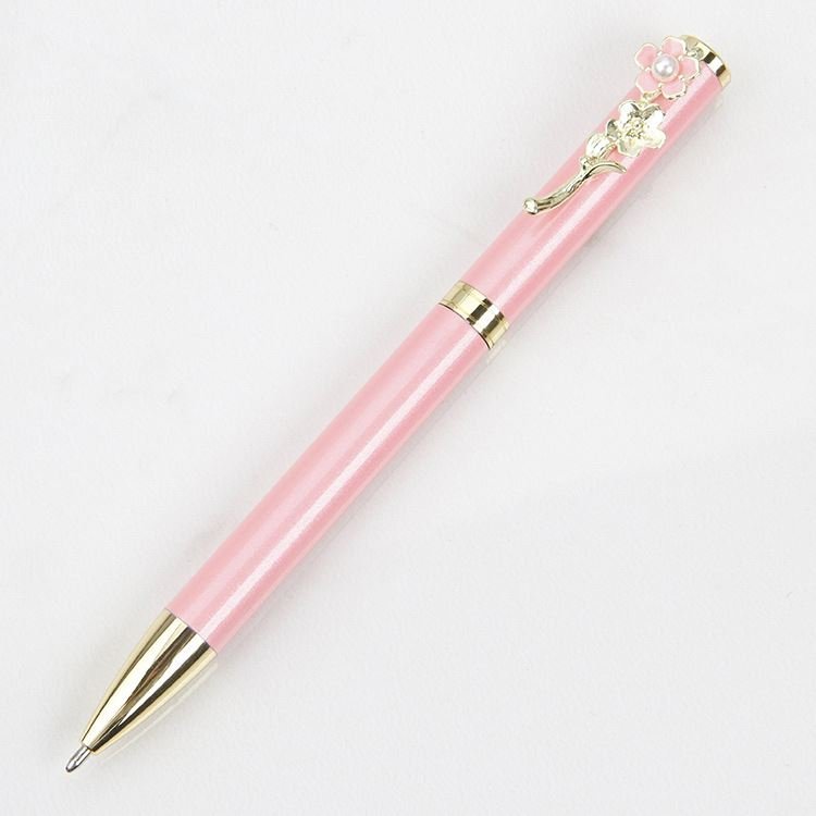 Pearl Peach Blossom Cute Girly Pink Petal Cherry 1.0mm Black Ink Ballpoint Pen Neutral Metal Clip for Advertising and Gifts