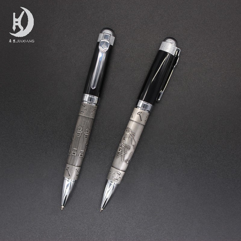 JX-A189 Masonic symbols ancient silver heavy weight masonic engraved writing ballpoint pen gift