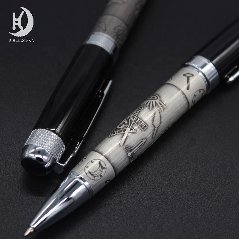 JX-A189 Masonic symbols ancient silver heavy weight masonic engraved writing ballpoint pen gift