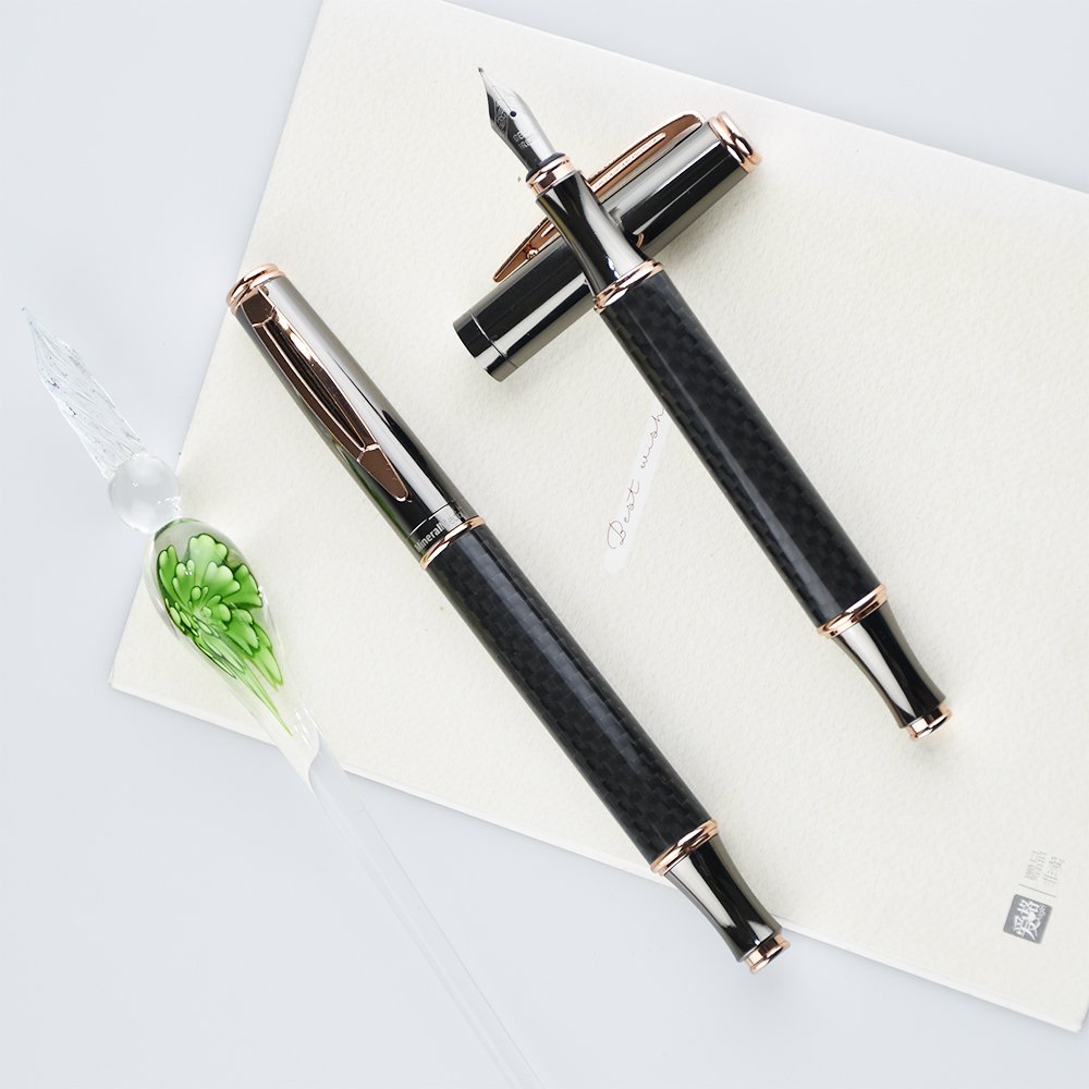 GemFully cool gadgets 2024 Best selling business calligraphy pens carbon fiber fountain pen with refillers