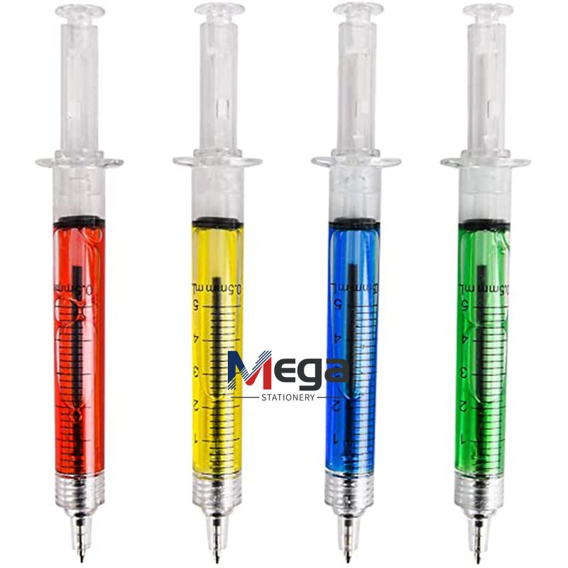 MEGA Creative Customized Novelty Promotional Funny Injection Shaped Liquid syringe pens Best Gift for Children hospital