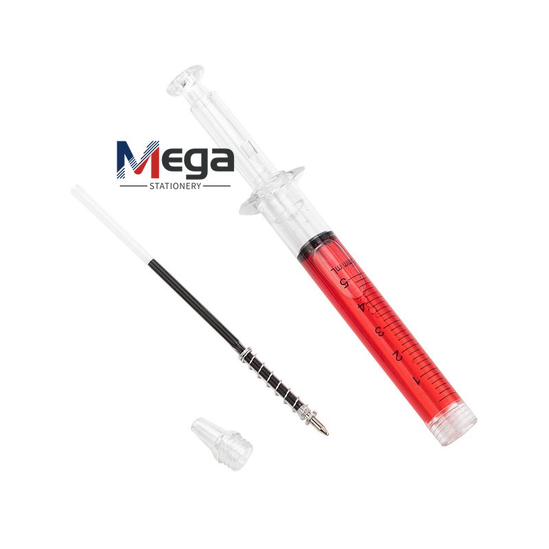 MEGA Creative Customized Novelty Promotional Funny Injection Shaped Liquid syringe pens Best Gift for Children hospital