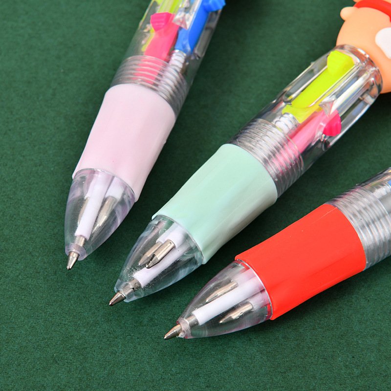 Kawaii Christmas Mini 4 Color Ballpoint Pen Cute Elk Santa Claus Gift Retractable Pen Stationery School Supplies