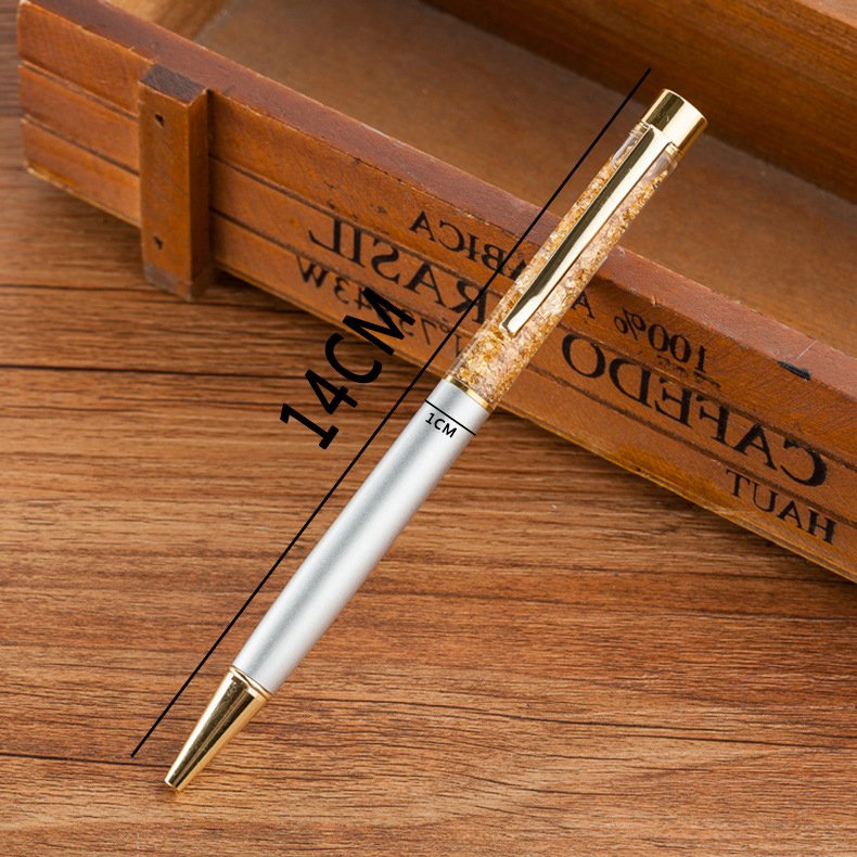 Custom Logo 24K Gold Glitter Floating Black Ink Ballpoint Pen for Gift Promotion