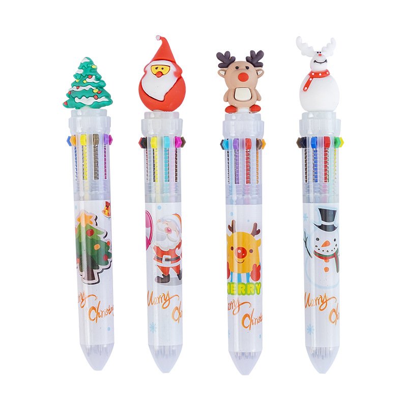 10 Colors Santa Claus Xmas Tree Deer Snowman 10 Color Pen Merry Christmas Ballpoint Pen Stationery Decor Elementary School Gifts