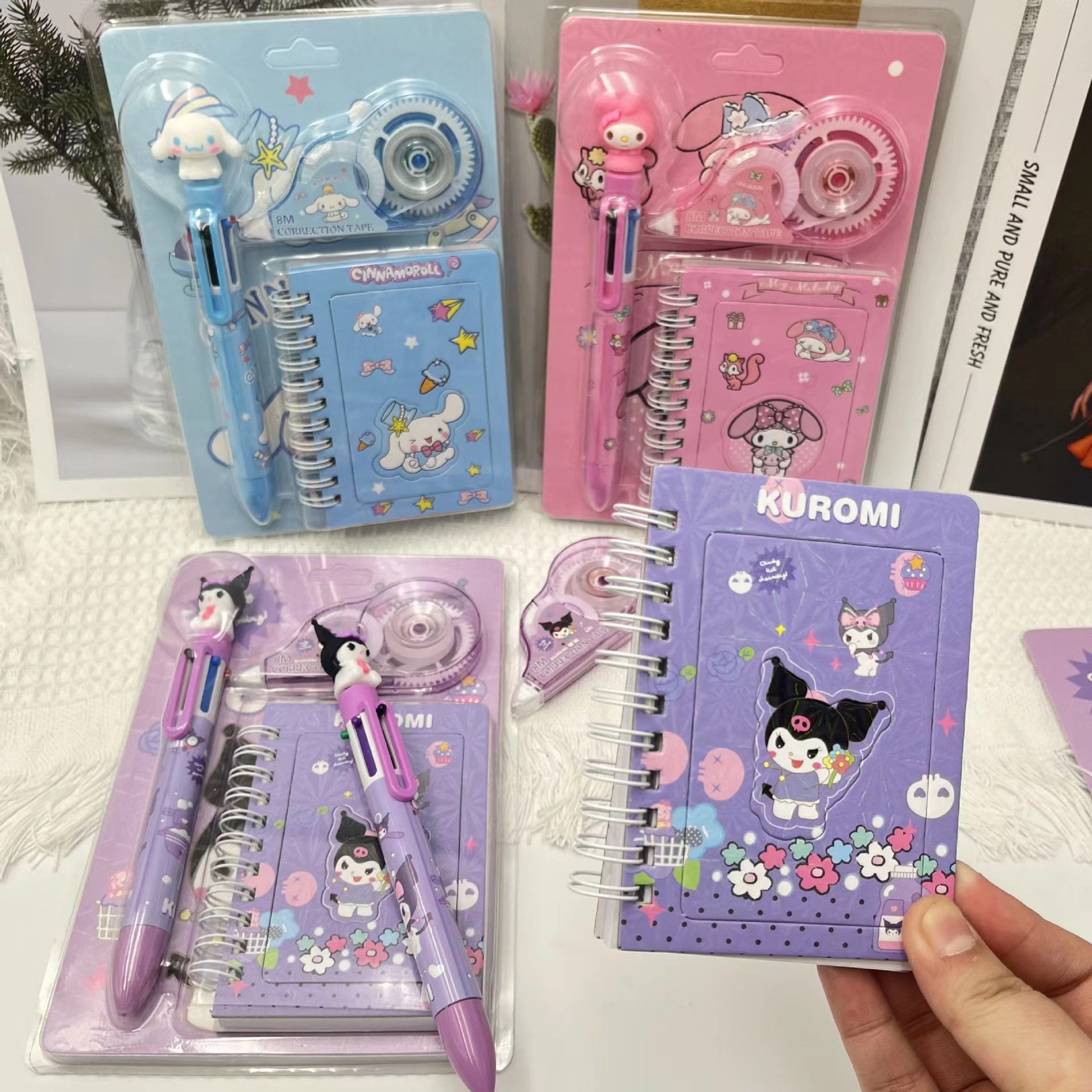 3pcs/set 6 Multicolored Pens Anime Cute Cartoon Notebook Correction Tape School Stationery Supply