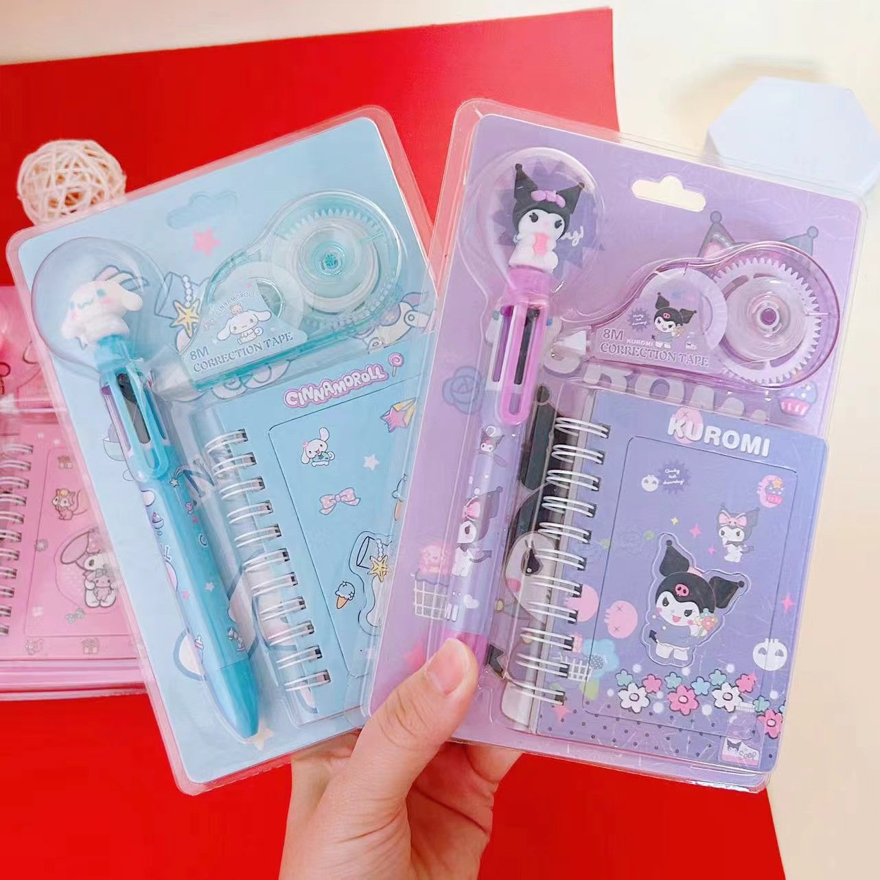 3pcs/set 6 Multicolored Pens Anime Cute Cartoon Notebook Correction Tape School Stationery Supply