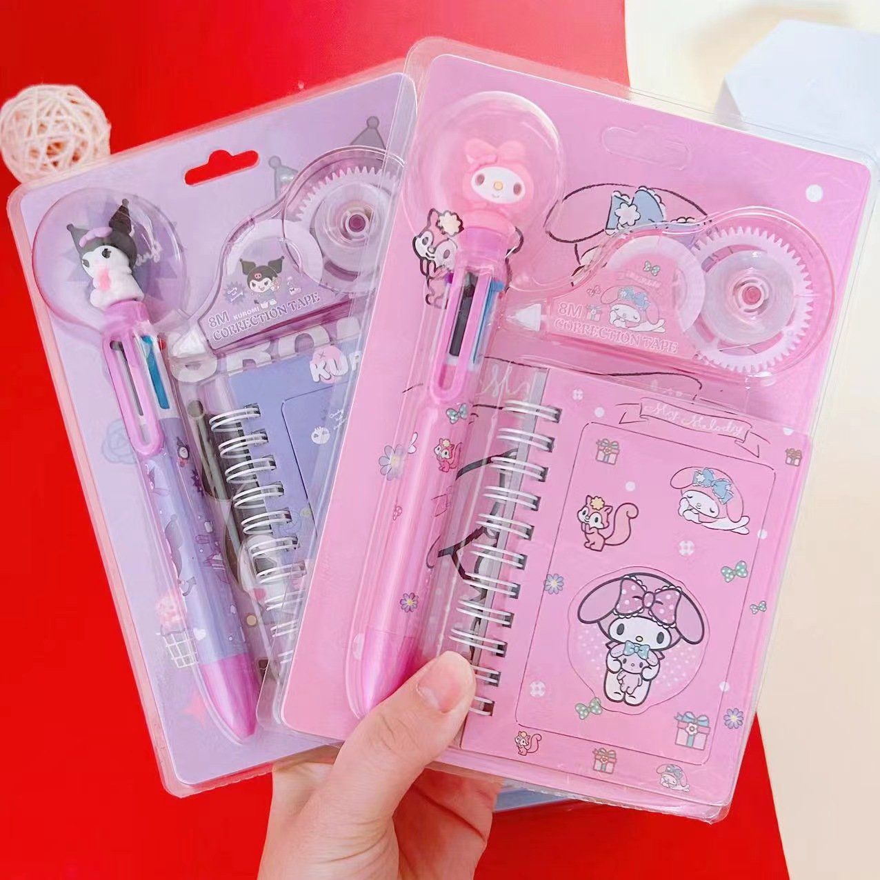 3pcs/set 6 Multicolored Pens Anime Cute Cartoon Notebook Correction Tape School Stationery Supply