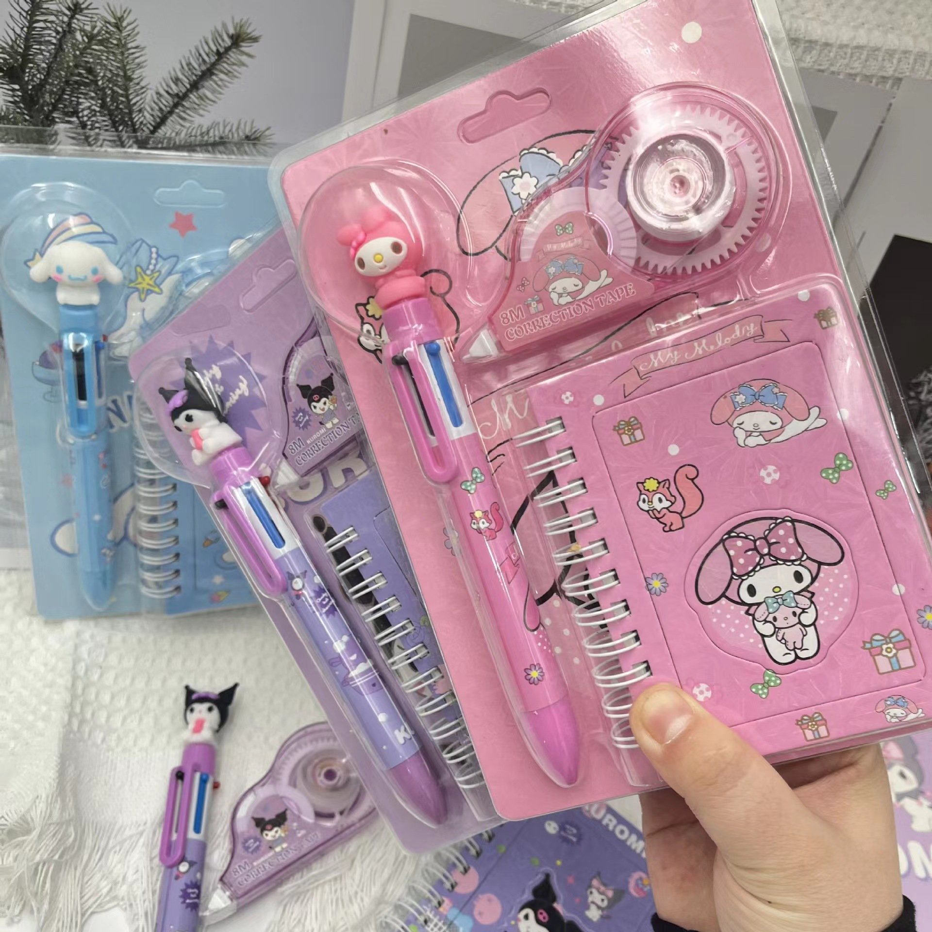 3pcs/set 6 Multicolored Pens Anime Cute Cartoon Notebook Correction Tape School Stationery Supply