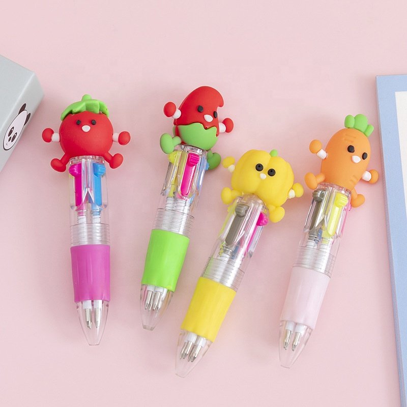 Wholesale cartoon cute animal 4 in 1 multi color short ballpoint pen for kids