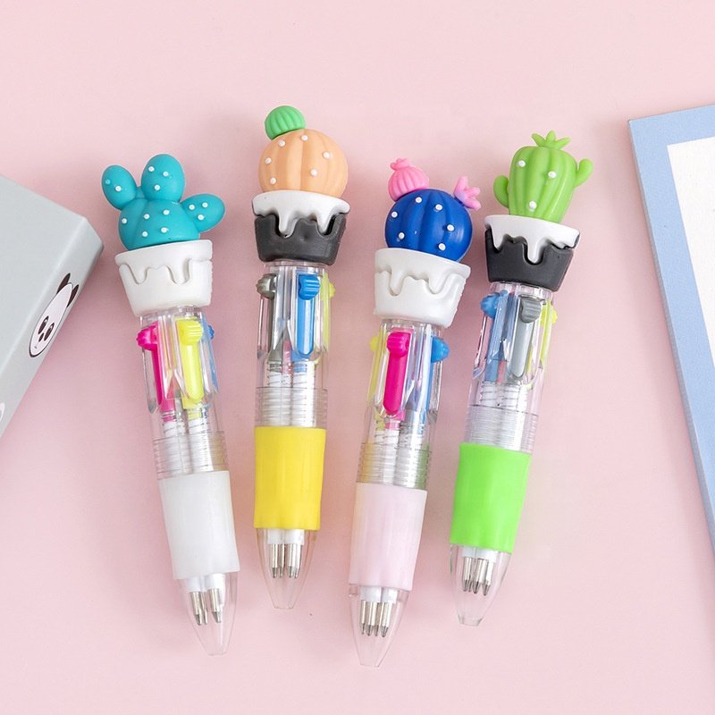 Wholesale cartoon cute animal 4 in 1 multi color short ballpoint pen for kids