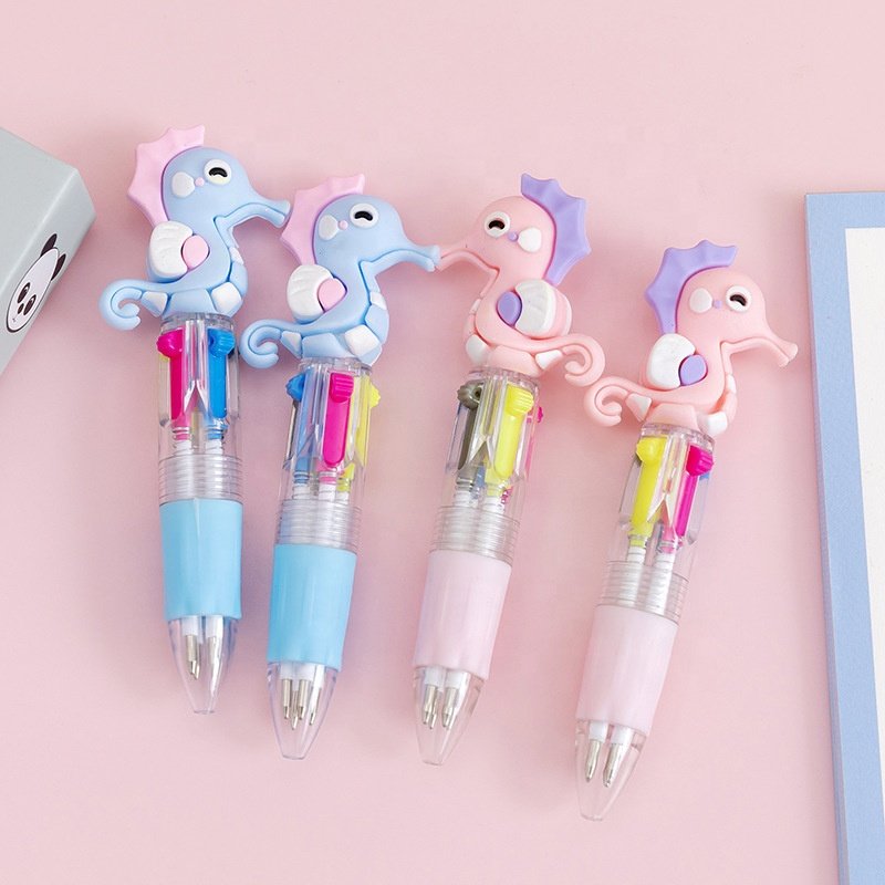 Wholesale cartoon cute animal 4 in 1 multi color short ballpoint pen for kids