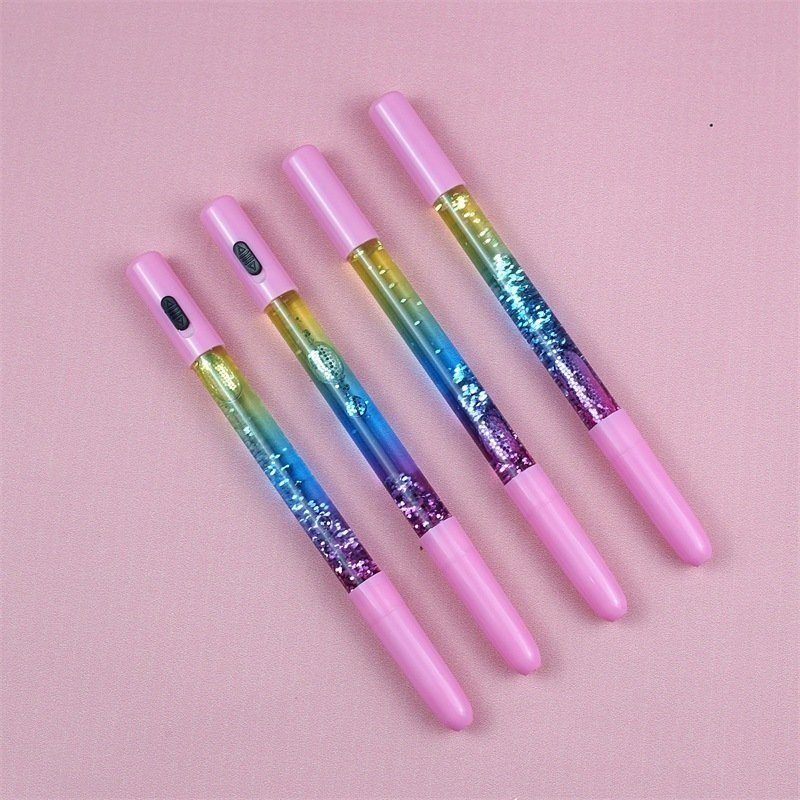 Student kawaii stationery creative quicksand cute pen with lamp girl heart signature pen fairy stick sequins ballpoint pen