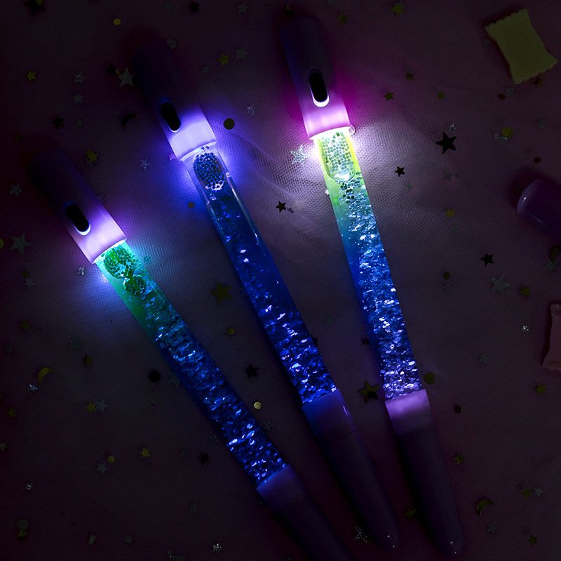 Student kawaii stationery creative quicksand cute pen with lamp girl heart signature pen fairy stick sequins ballpoint pen