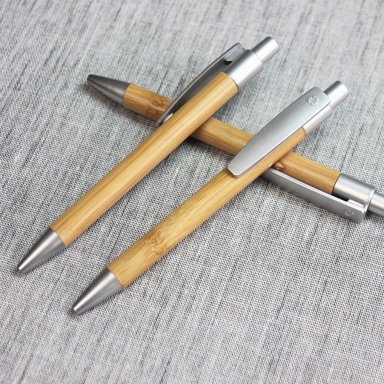 Custom Logo Printed ECO Friendly Bamboo Ballpoint Pen Bamboo Penholder Ball Point Gel Ink Promotional Pens