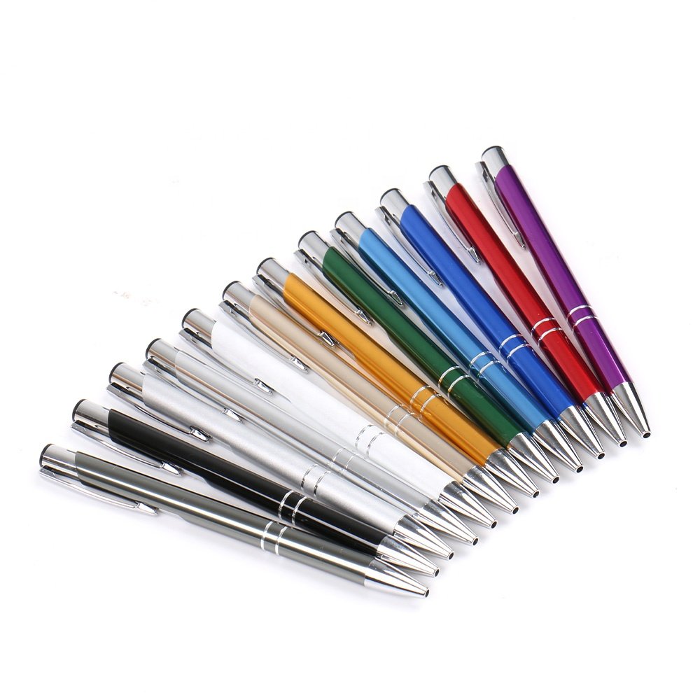 New Low MOQ High Quality Fast Delivery Classic Office Metal aluminum Rod Oxidation Ball Pen Press Promotional Gift Pen With Rims