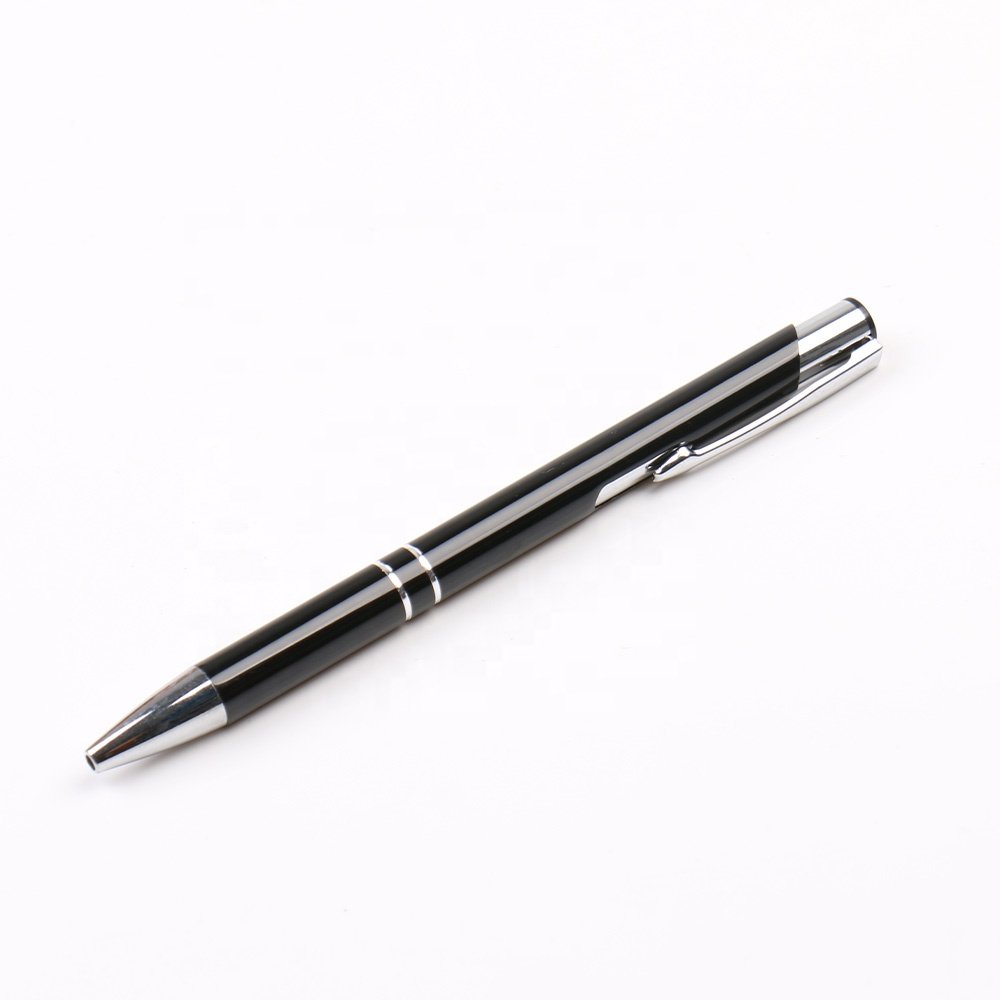 New Low MOQ High Quality Fast Delivery Classic Office Metal aluminum Rod Oxidation Ball Pen Press Promotional Gift Pen With Rims