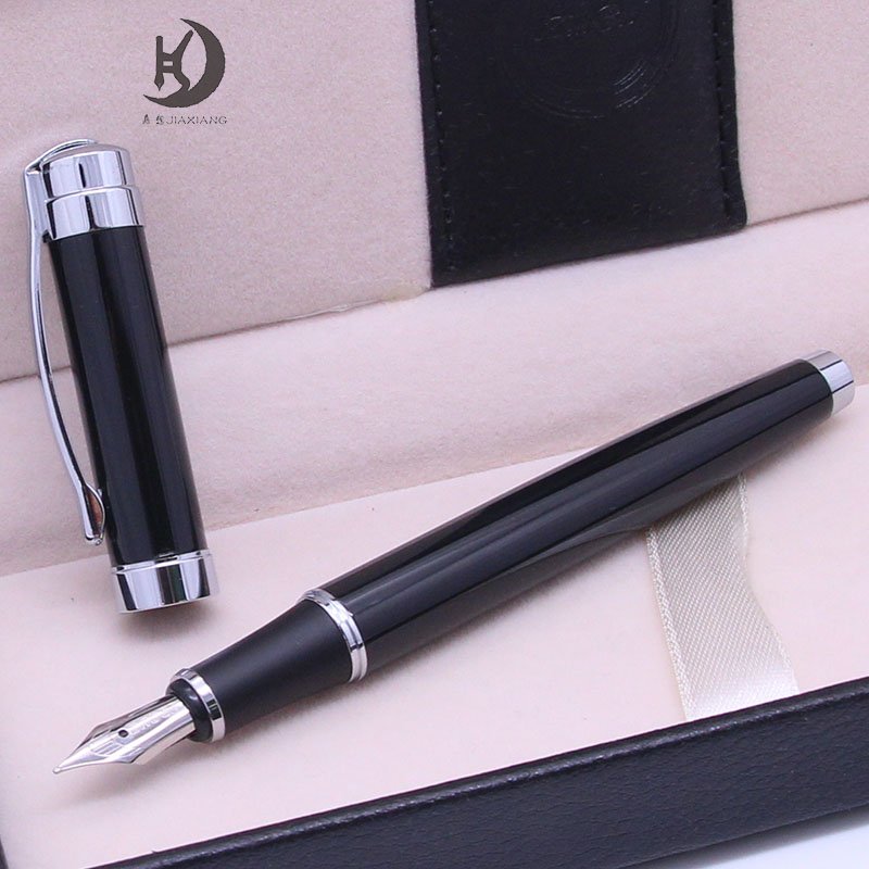 High quality luxury premium business gifts print logo heavy metal black fountain pen kit with custom pen design