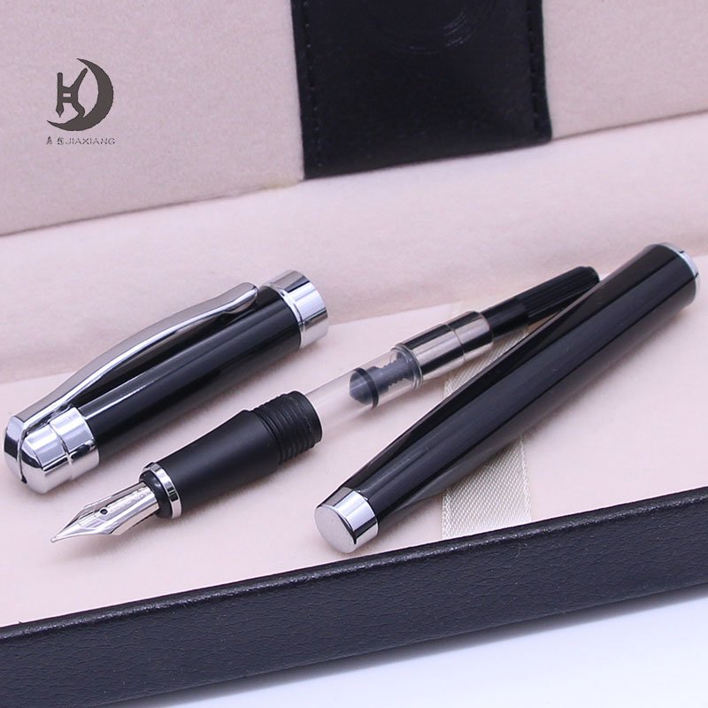 High quality luxury premium business gifts print logo heavy metal black fountain pen kit with custom pen design