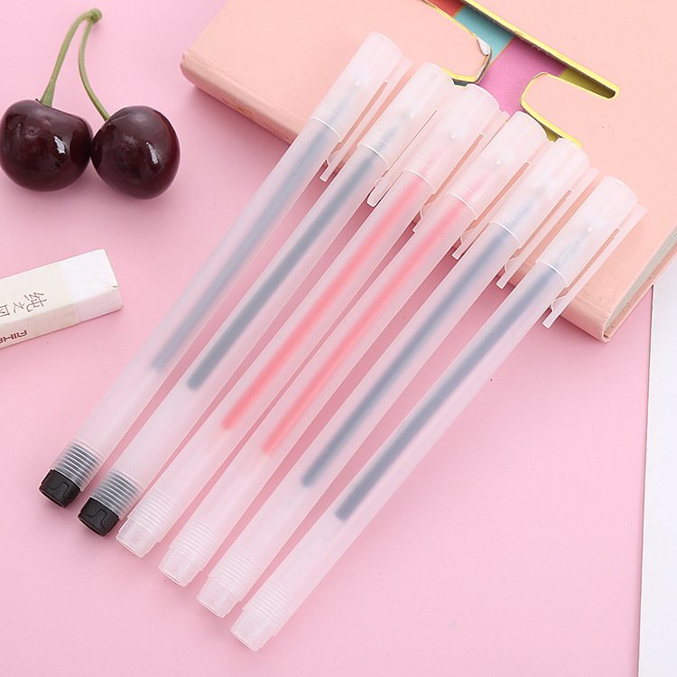 Transparent Frosted Plastic Gel Ink Pen 0.5mm Bullet Head Water Pen Learning Stationery Signature PenS