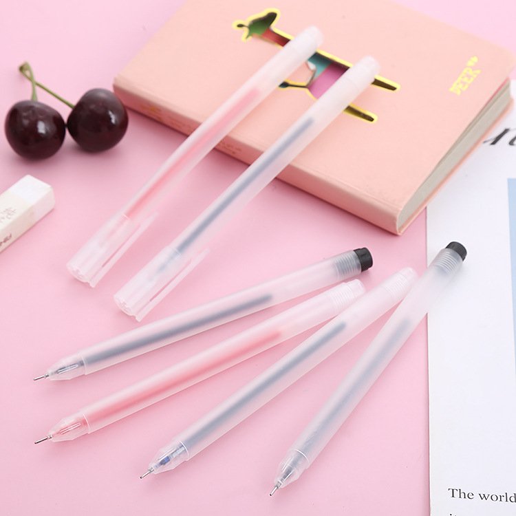 Transparent Frosted Plastic Gel Ink Pen 0.5mm Bullet Head Water Pen Learning Stationery Signature PenS