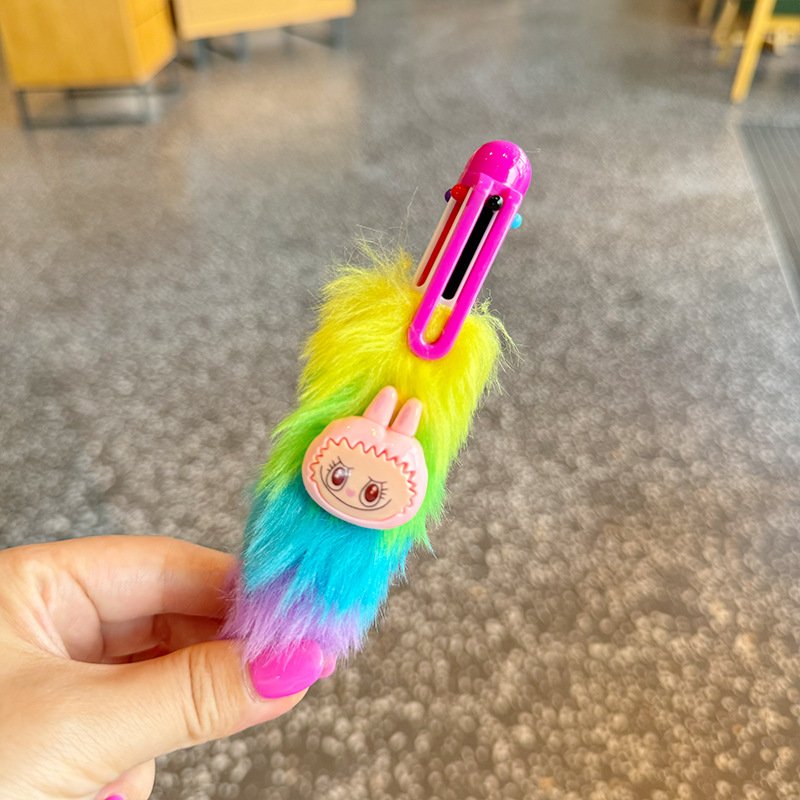 Cartoon Colorful Labubu Dolls Ballpoint Pen Girl Multi Color Ballpoint pen Student Rainbow Plush Ballpoint pen