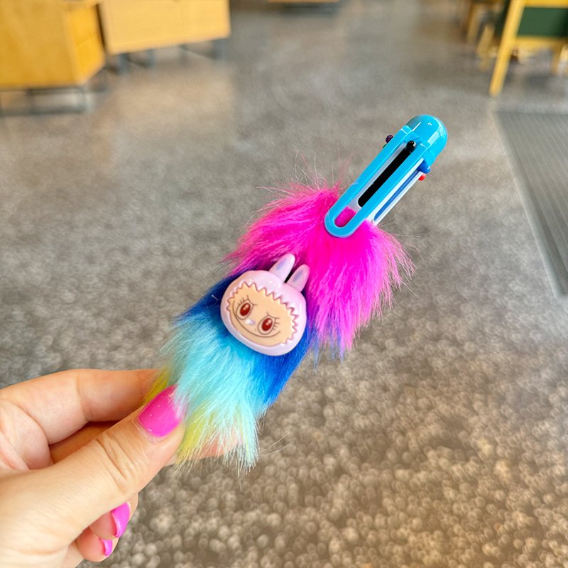 Cartoon Colorful Labubu Dolls Ballpoint Pen Girl Multi Color Ballpoint pen Student Rainbow Plush Ballpoint pen