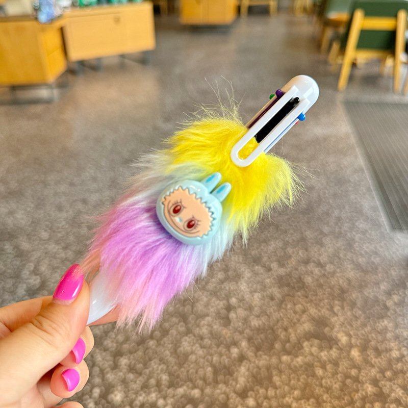 Cartoon Colorful Labubu Dolls Ballpoint Pen Girl Multi Color Ballpoint pen Student Rainbow Plush Ballpoint pen