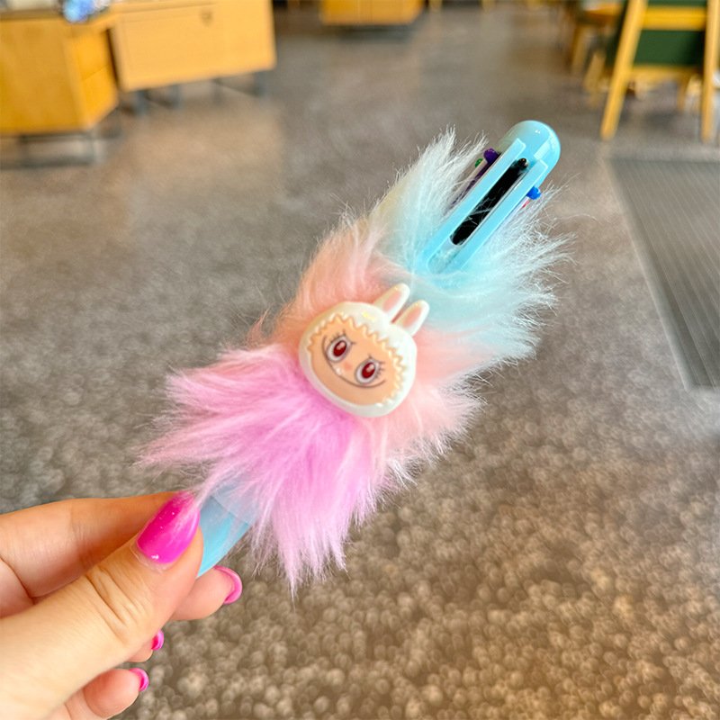 Cartoon Colorful Labubu Dolls Ballpoint Pen Girl Multi Color Ballpoint pen Student Rainbow Plush Ballpoint pen
