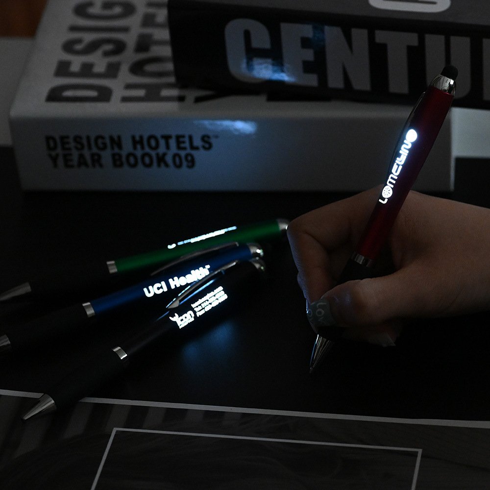 Creative LED Touch Screen Lightbox Ballpoint Pen Logo Custom Lightbox Advertising Pen Plastic Rotating Laser Luminous Pen