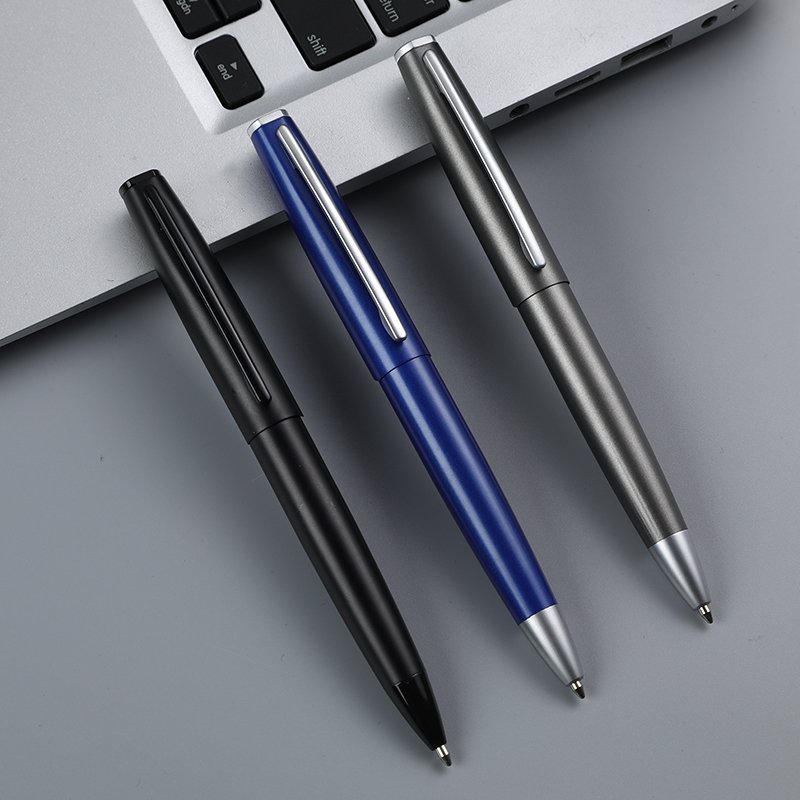 2024 New High Quality Gift Office All Matte Black Pen Luxury Business Twist Blue Pen Body Metal Ballpoint Pen With Logo