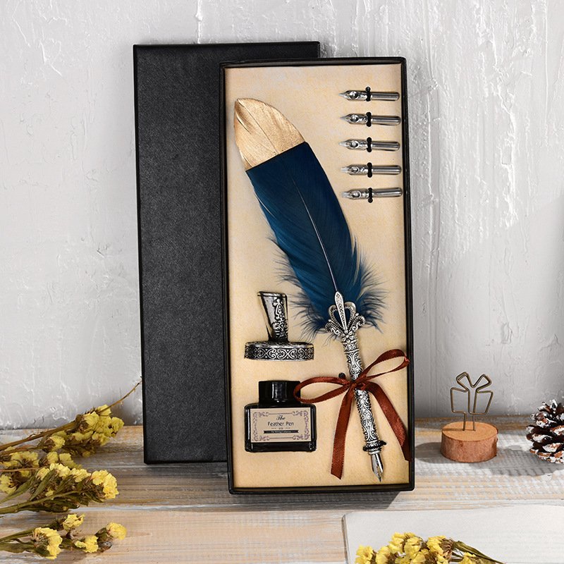 Black Ink Vintage Wedding Gift Signature Pen Office School Accessories Feather Quill Ballpoint Pen