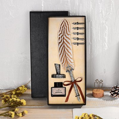 Black Ink Vintage Wedding Gift Signature Pen Office School Accessories Feather Quill Ballpoint Pen