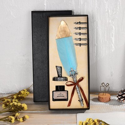 Black Ink Vintage Wedding Gift Signature Pen Office School Accessories Feather Quill Ballpoint Pen