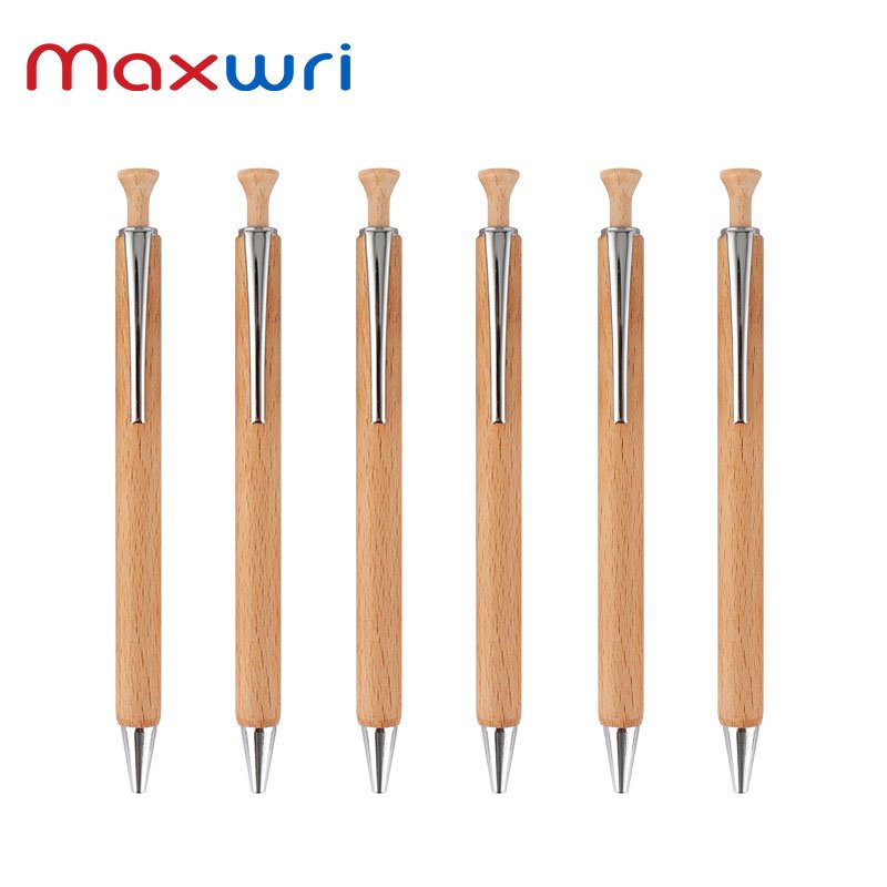 Maxwri High Quality Eco-Friendly Wooden Ball Pen Promotional Natural Wood Ballpoint Pen With Metal Clip For Office Writing