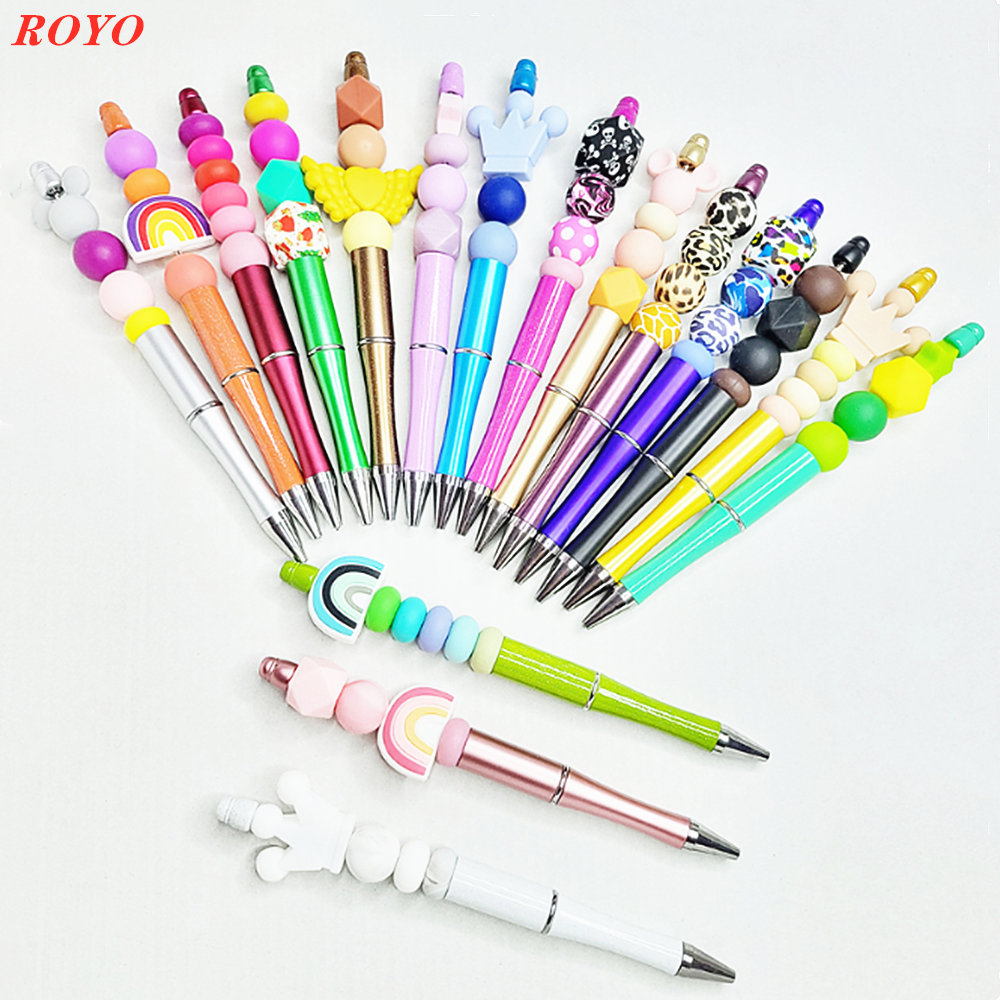 Hot Sell Novelty Beadable Creative Ball pen Decorative DIY Beadable Ballpoint Pen With Jewelry Metal Stainless Steel ballpen