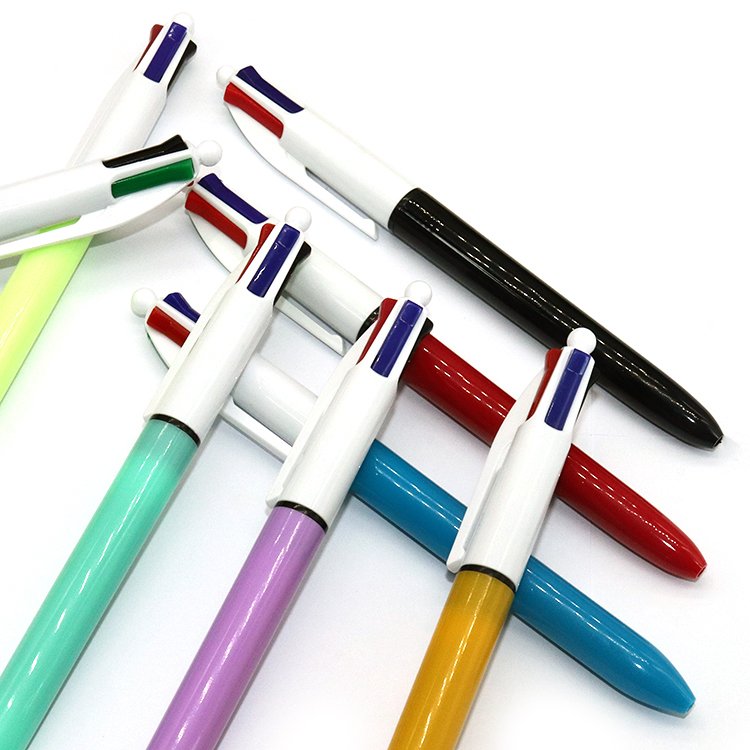 Top Selling Multicolour Plastic 4 Colors Ink Cute Ballpoints Pens With Logo For Students Gifts