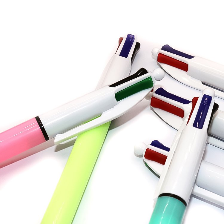 Top Selling Multicolour Plastic 4 Colors Ink Cute Ballpoints Pens With Logo For Students Gifts