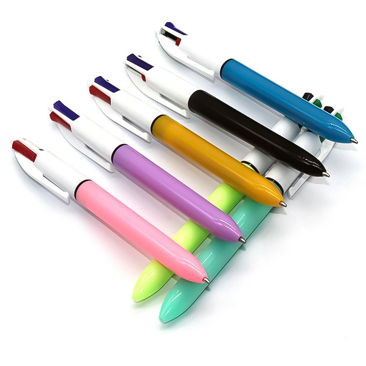 Top Selling Multicolour Plastic 4 Colors Ink Cute Ballpoints Pens With Logo For Students Gifts