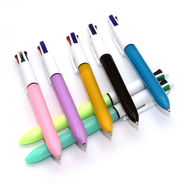 Top Selling Multicolour Plastic 4 Colors Ink Cute Ballpoints Pens With Logo For Students Gifts