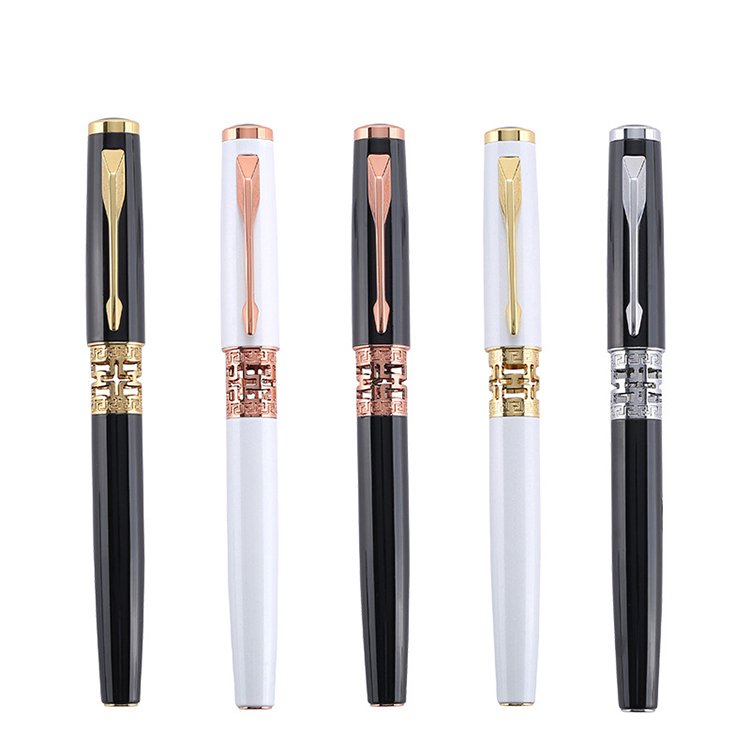Luxury High Quality Heavy Gold Hollows Out Black/White Gold Silver Copper Color Metal Ballpoint Pen
