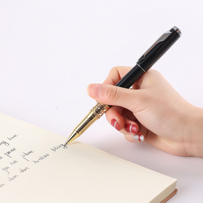 Luxury High Quality Heavy Gold Hollows Out Black/White Gold Silver Copper Color Metal Ballpoint Pen