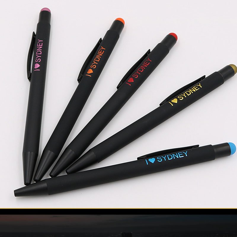 Promotional logo printed 1.0mm writing width metal ballpoint pen multi-color advertising gift stylus pen with rubber grip