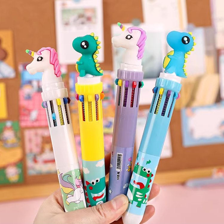 Wholesale 10 Colors in 1 Retractable Plastic Ballpoint Pen Cute ChristmasMulticolor Ball Pen