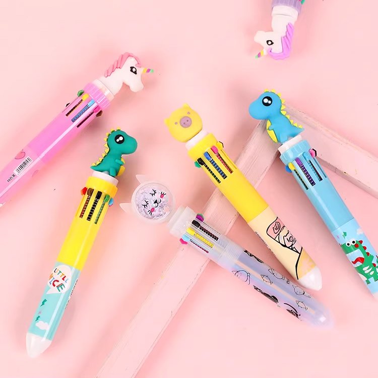 Wholesale 10 Colors in 1 Retractable Plastic Ballpoint Pen Cute ChristmasMulticolor Ball Pen