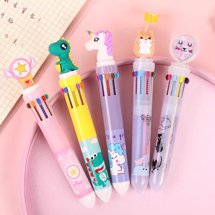 Wholesale 10 Colors in 1 Retractable Plastic Ballpoint Pen Cute ChristmasMulticolor Ball Pen