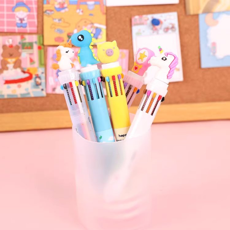 Wholesale 10 Colors in 1 Retractable Plastic Ballpoint Pen Cute ChristmasMulticolor Ball Pen