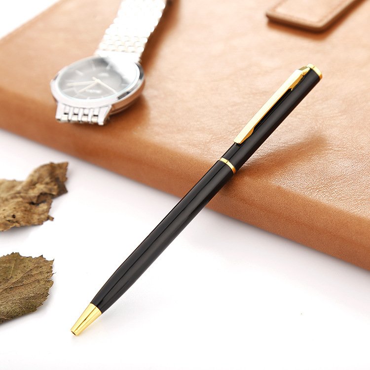 Mega Gift Promotional Customized Logo Engraved Printing Advertising Black White slim metal ballpoint pen for hotel meetings