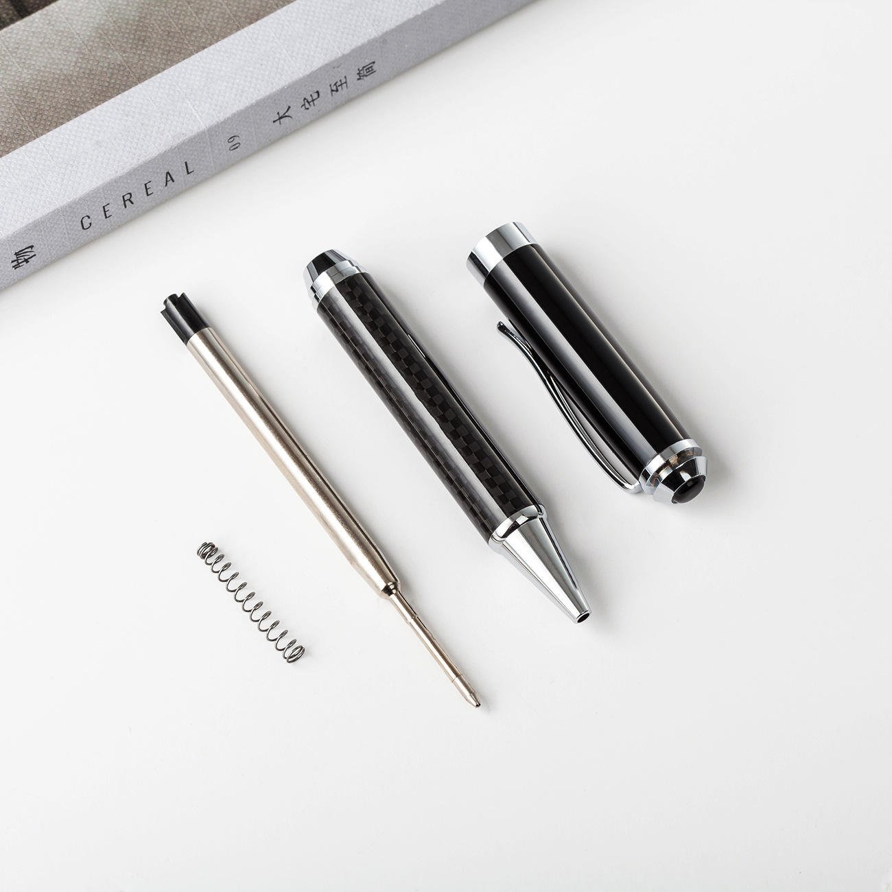 Roller Ballpoint pen logo Metal carbon fiber custom high quality 1.0mm black office and School pen Noble pen