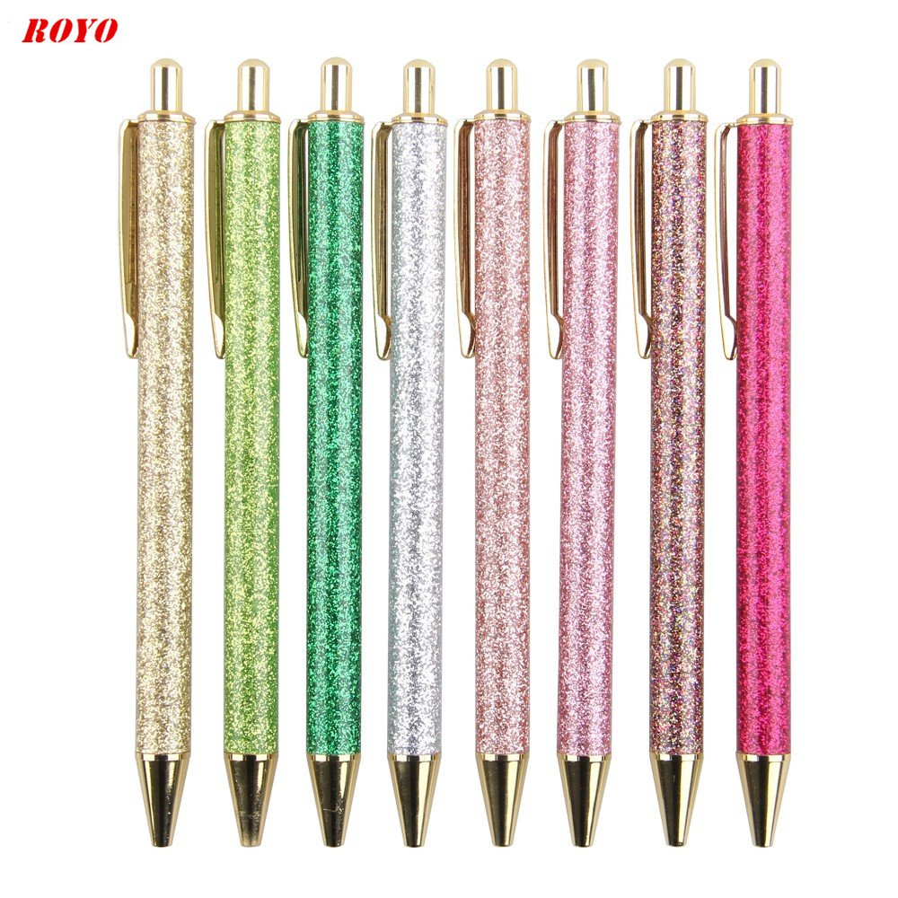 Cute Fine Office Lady Stationary Girls Ballpointpen Metal Ballpen Promotional Custom Ballpoint Pens With Gold Powder